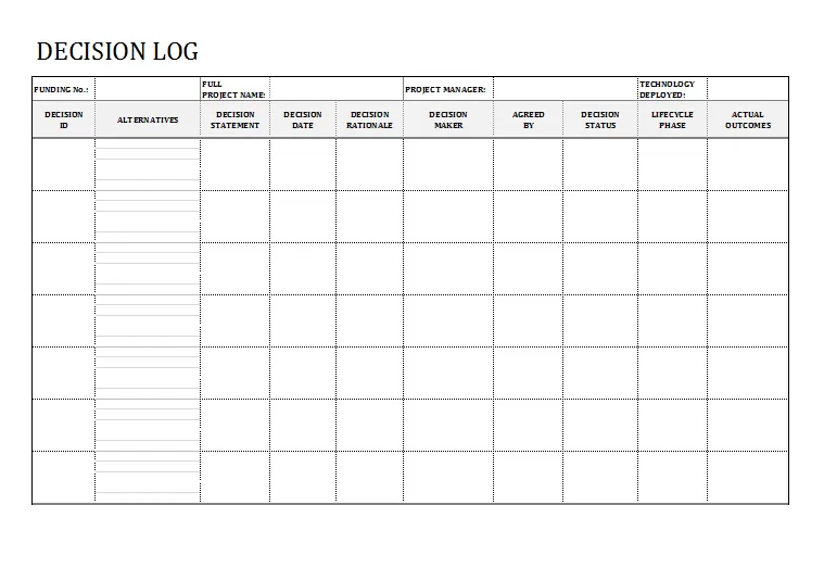 Decision Log Template Excel