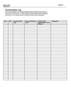 FDA Communication Log Template