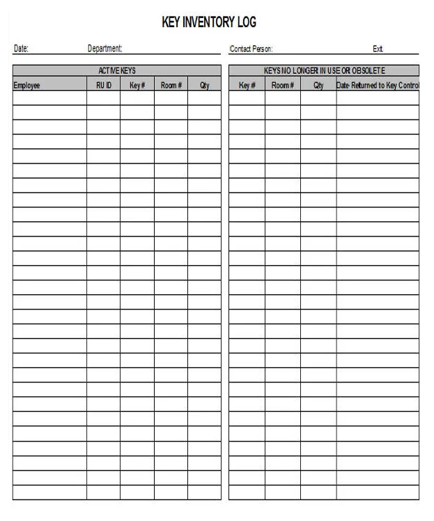Key Inventory Log Template
