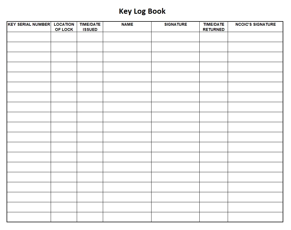 Key Log Book Template