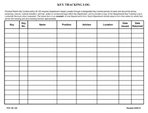 Key Tracking Log Template