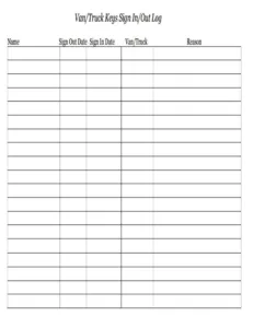 Van Key Log Template