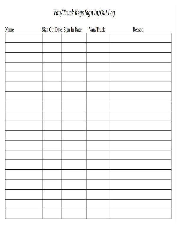 Van Key Log Template
