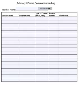 Advisory Communication Log Template
