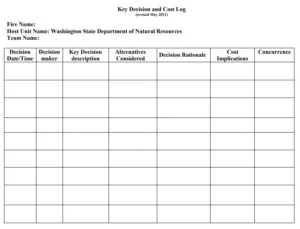 Key Decision And Cost Log Template