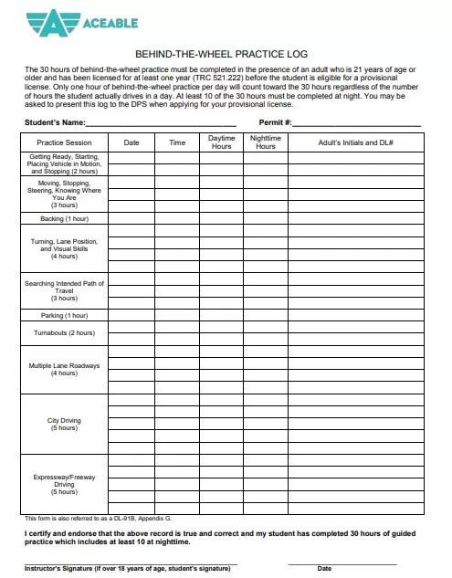 Practice Hour Log Sample