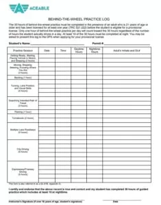 Practice Hour Log Sample
