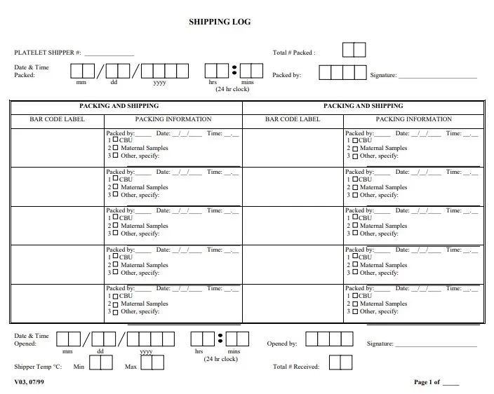 Shipping log template pdf