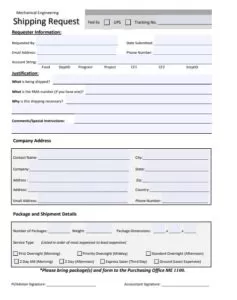 Shipping Request Log Template