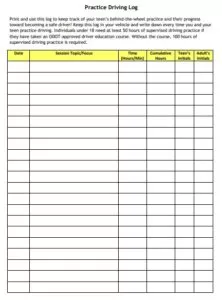 Teen Driving Practice Log Template