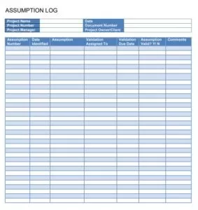 Assumption Log Template PDF