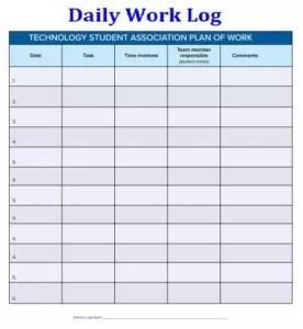 Blank Daily Work Log Template