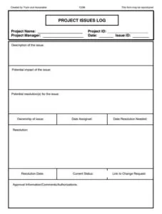 Blank Issue Log Template