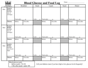 Blood Glucose And Food Log Template