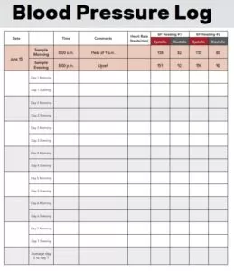 Blood Pressure Log Sample