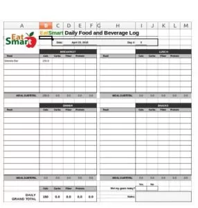 Daily Food And Beverage Log Template