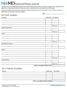 Food And Fitness Log Template