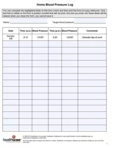 Home Blood Pressure Log Template