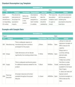 Standard Assumption Log Template