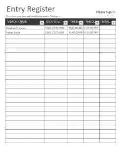Visitor Entry Register Template