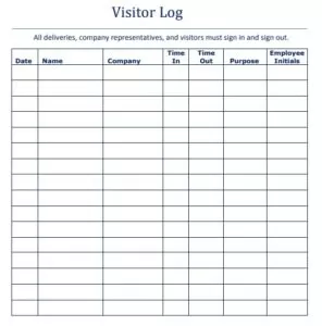 Visitor Log Template Word