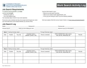 Work Search Activity Log Template