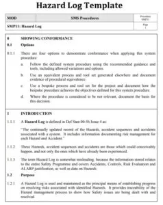 Hazard Log Sample
