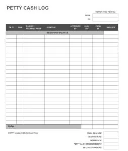 Petty Cash Log Form