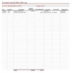 Petty Cash Log Template Excel