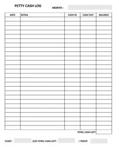 Petty Cash Log Template PDF