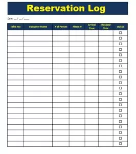 Reservation Log Template