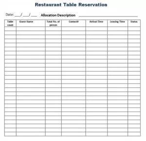 Restaurant Table Reservation Log Template