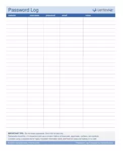 Printable Password Log Template