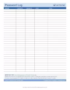 Printable Password Log Template Pdf