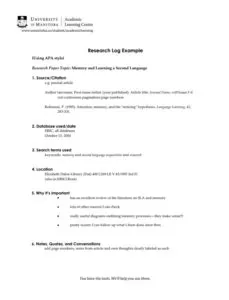 Research Log Example