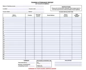 Training Attendance Log Template