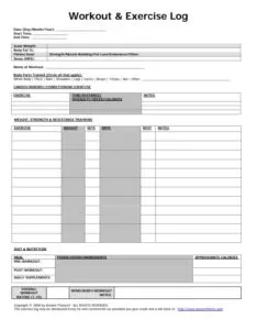 Blank Exercise Log Template