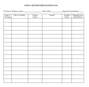 Child Care Provider Training Log Template