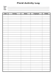 Daily Field Activity Log Template