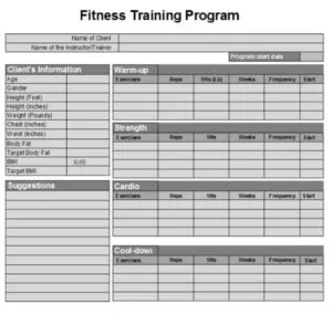 Exercise Program Log Template