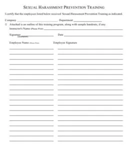 Sexual Harassment Prevention Training Log Template