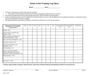 Tatto Artist Training Log Template