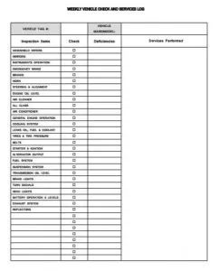 Weekly Vehicle Repair Log Template
