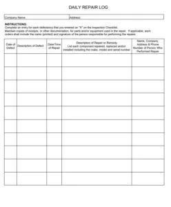 Daily Repair Log Template