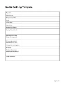 Media Call Log Template