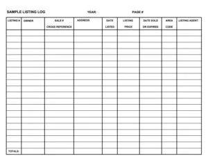 Sales Listing Log Template