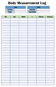 Body Measurements Log Template