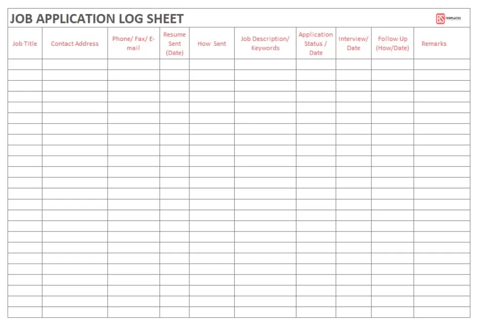 Job Application Log Sheet Template