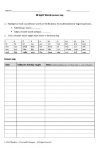 Kindergarten Daily Lesson Log Template