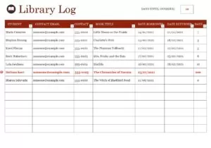 Library Log Template